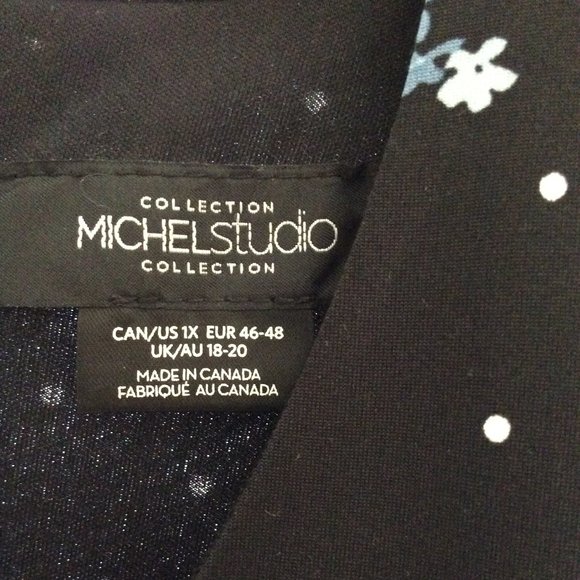 Michel Studio | Made in Canada | Black, White & Blue Floral Print Dress | Sz 1X - Picture 4 of 7